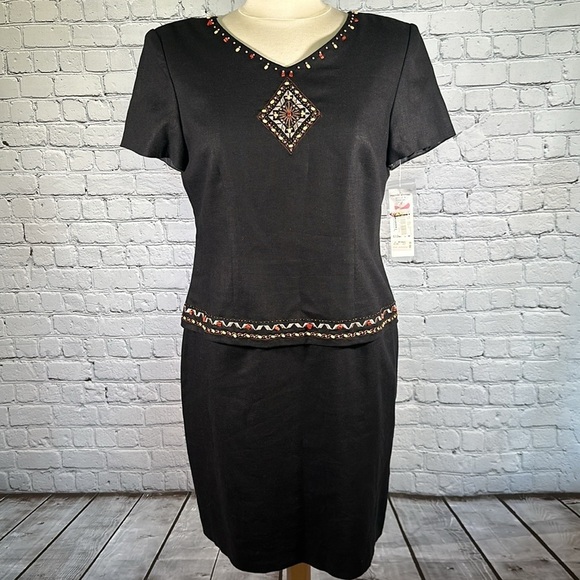 Positive Attitude Dresses & Skirts - Vintage Positive Attitude Dillards Sheath Linen Blend Beaded Dress sz 10 petite